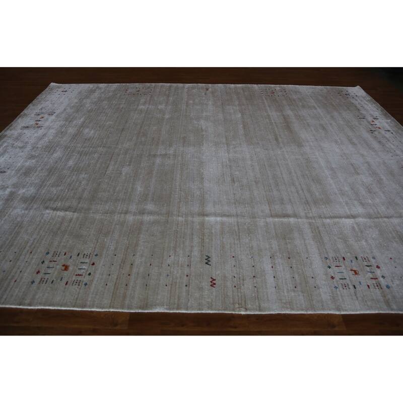 Hand Knotted Oriental 100% Wool Carpet Tribal Tribal Beige & Ivories Gabbeh Area Rug - 12' 2'' X 9' 4''