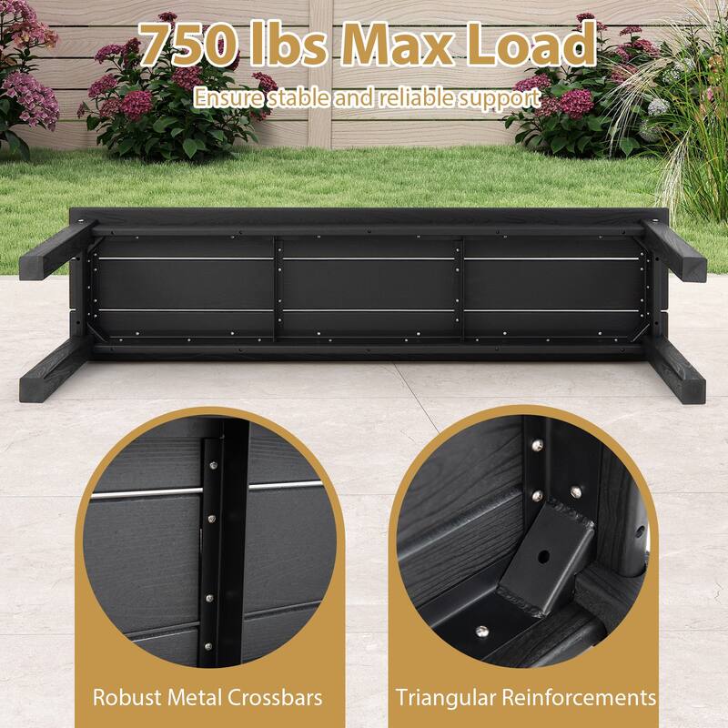 Gymax 55'' HDPE Outdoor Bench for 2-3 People Weatherproof Backless