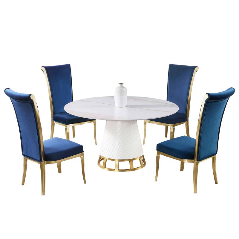 Somette Klone Sintered Stone Dining Set with Blue Chairs