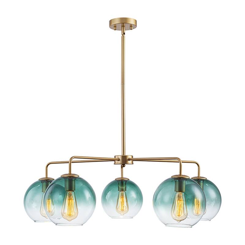 Mid-century 5-Light Glass Globe Bubble Round Chandelier - 35in Wide