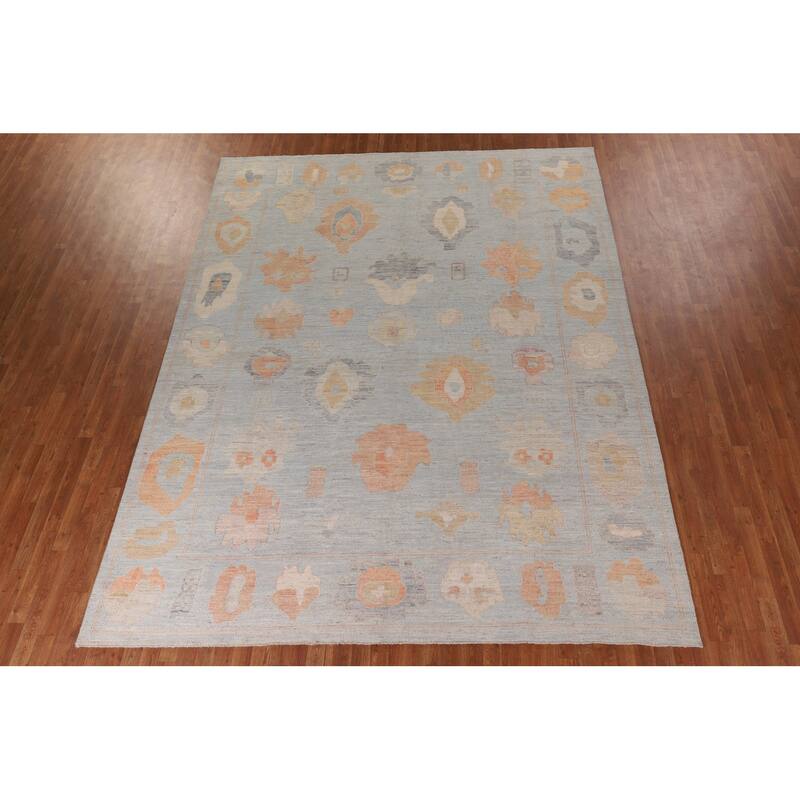 Vegetable Dye Blue Oushak Turkish Area Rug Handmade Wool Carpet - 9'4" x 11'10"