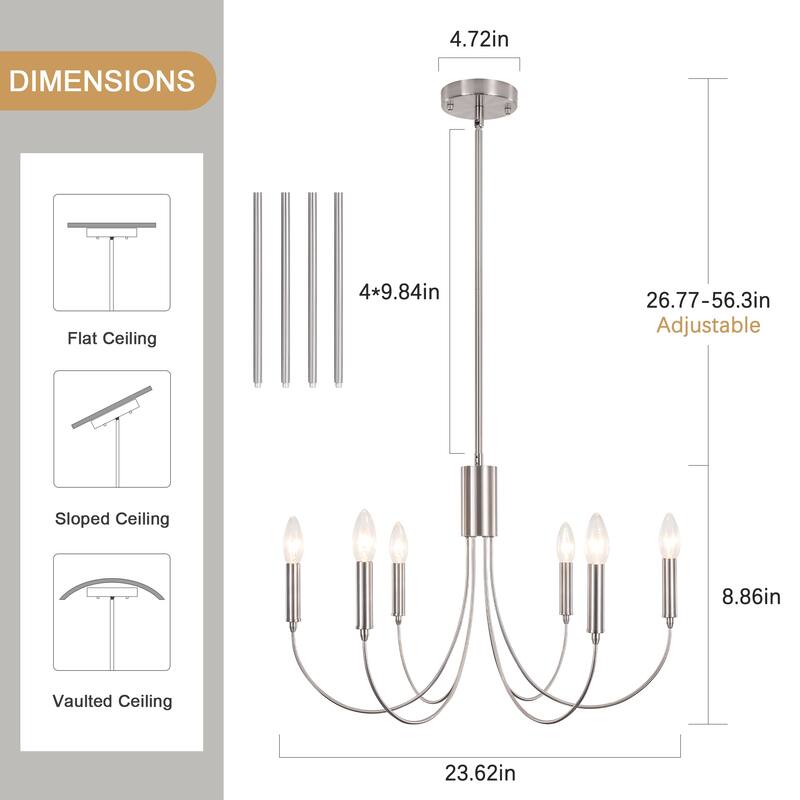 6-Light Modern Candlestick Hanging Linear Chandelier Lighting Island Chandelier for Kitchen Island