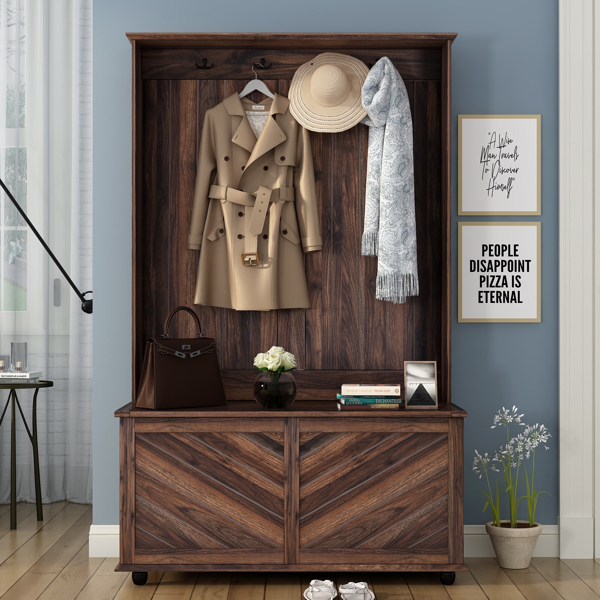 Hall Tree with 3-in-1 Wardrobe Entryway Coat Rack Storage Bench
