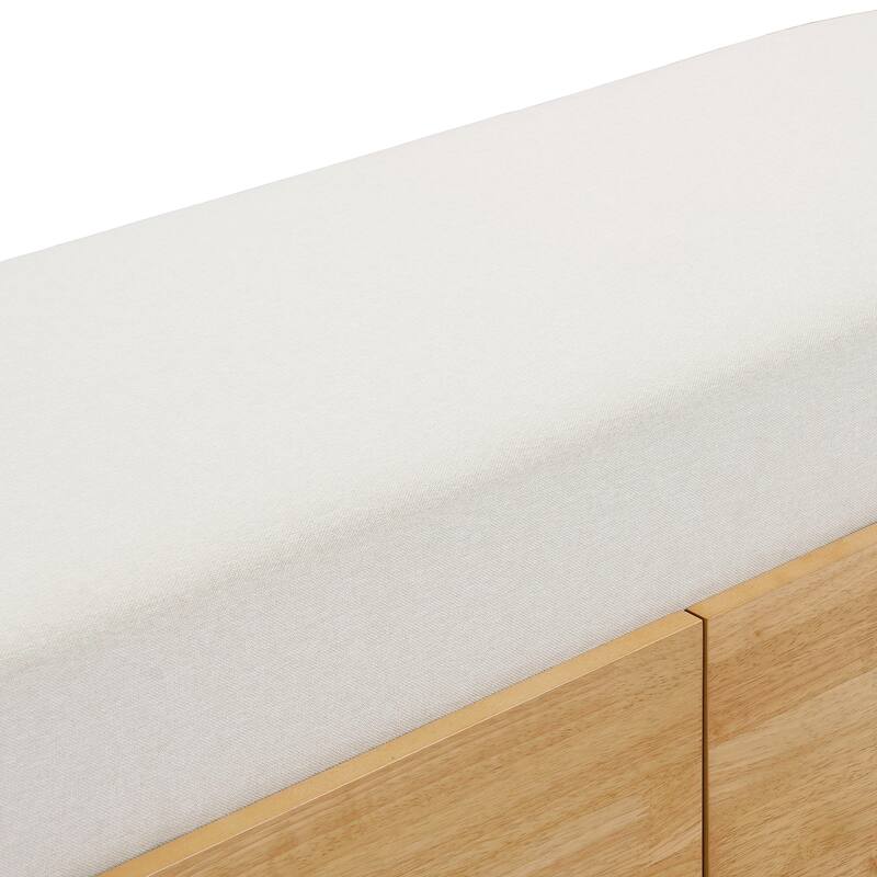 Christopher Knight Home - Soft Cushion Oak Beige Upholstered Storage Ottoman Bench with Rattan Sides and Wooden Legs