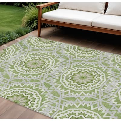 HomeRoots Floral Medallion Transitional Rectangle Outdoor Rug