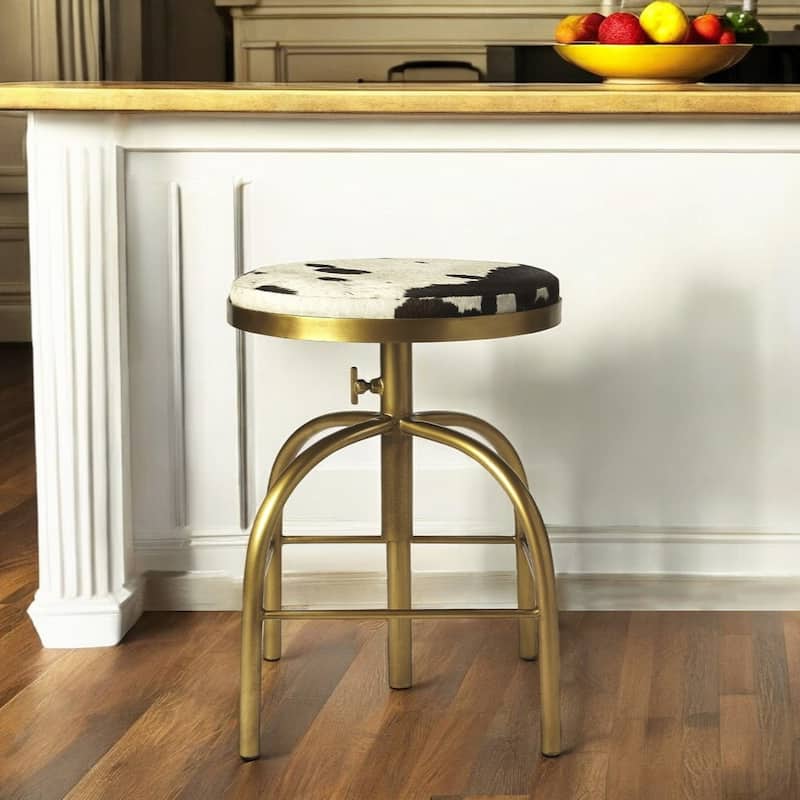 Leather Swivel Bar Stool with Gold Frame Adjustable Height - 16.5” x 16.5” x 26” (D x W x H)