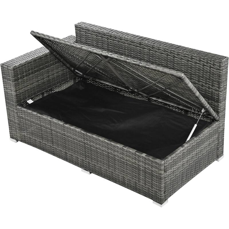 Outdoor 6-Piece Rattan Modular Sectional Sofa Set with Storage & Dining Table