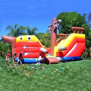 HeroKiddo 15' Pirate Ship Commercial Grade Inflatable Water Slide Playset (No Blower Included), Lightweight, Kids Outdoor Fun