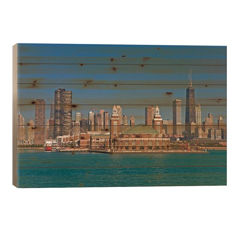 Navy Pier And Downtown Skyline, Chicago, Cook County, Illinois, USA Print On Wood by Joe Restuccia III - Multi-Color - 18x26x1.5