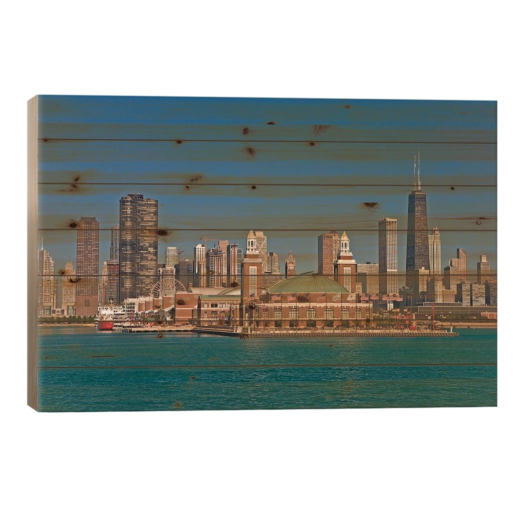 Navy Pier And Downtown Skyline, Chicago, Cook County, Illinois, USA Print On Wood by Joe Restuccia III - Multi-Color