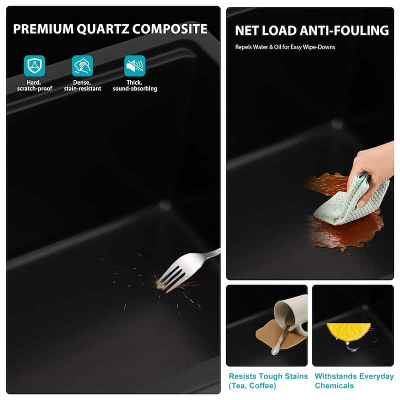 33 Inch Drop-in Double Bowl Quartz Kitchen Sink - 33'' x 22'' x 9.65''