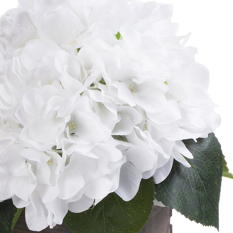 Enova Home Artificial Silk Hydrangea Fake Flowers Arrangement in Wood Planter for Home Office Wedding Decoration