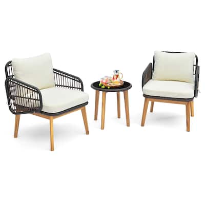 3 PCS Patio Furniture Set w/ Cushioned Chairs Tempered Glass End Table