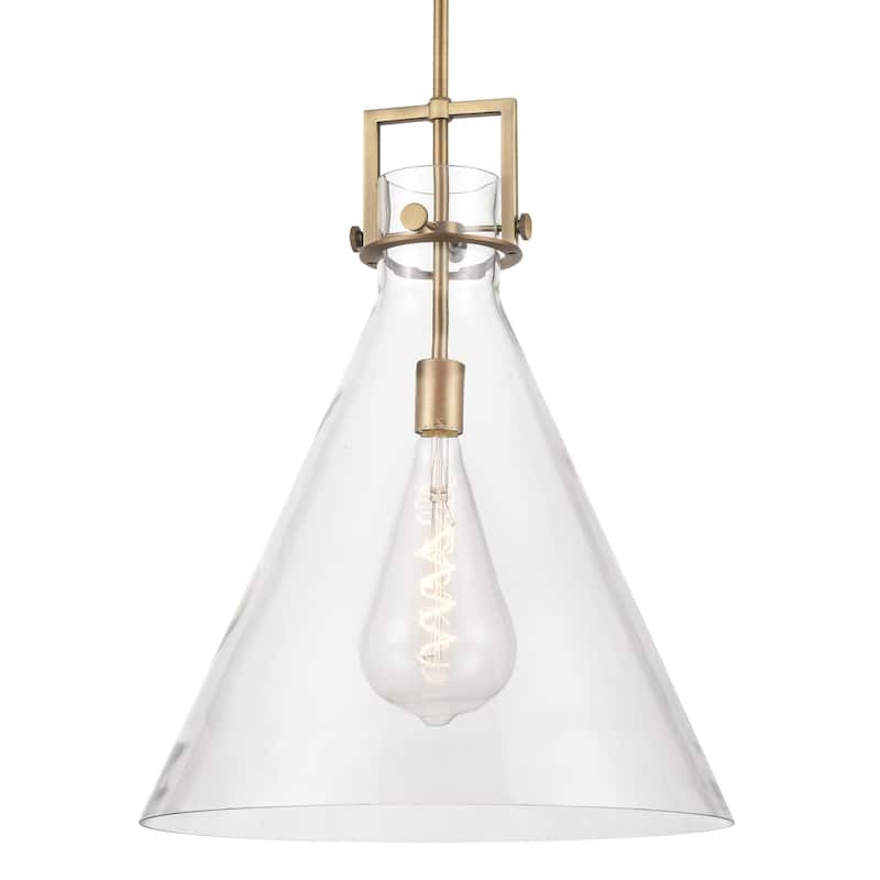 Innovations Lighting 411-1SL-23-18 Newton Cone Pendant Newton Cone 18" - Brushed Brass / Clear
