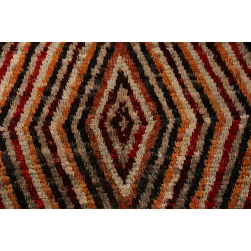 Geometric Moroccan Runner Rug Handmade Oriental Wool Carpet - 2'10" x 9'5"