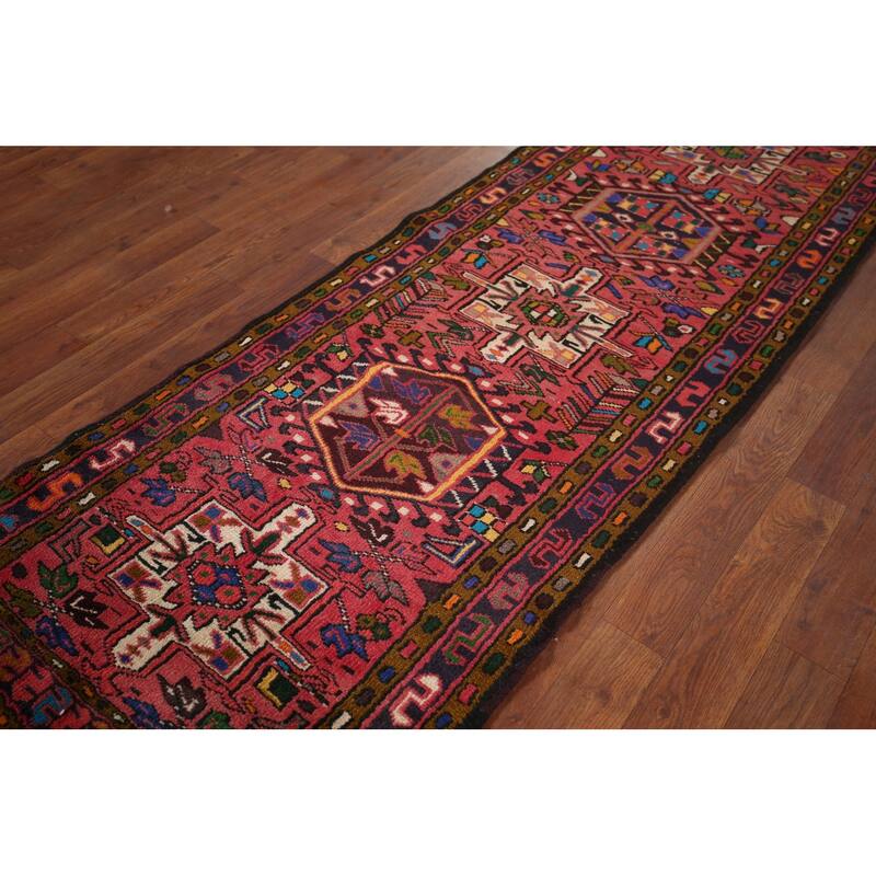Tribal Gharajeh Persian Runner Rug Handmade Red Wool Carpet - 2'4"x 11'1"