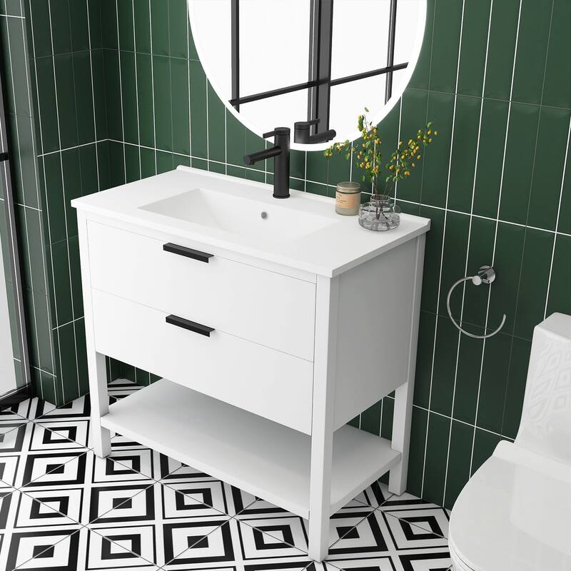 Plywood Freestanding Bathroom Vanity Set with Integrated Sink
