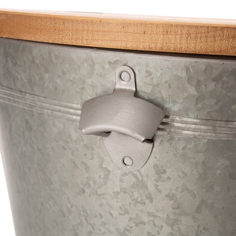 Glitzhome 8 Gallon Galvanized Metal Ice Bucket Beverage Cooler Tub with Stand & Wood Lid