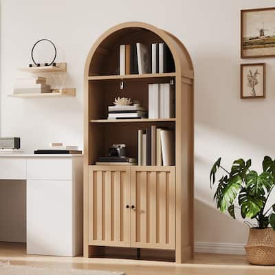 Accent Cabinet with Arched Top, Storage Cabinet with Slatted Doors, Buffet Sideboard with Adjustable Shelves