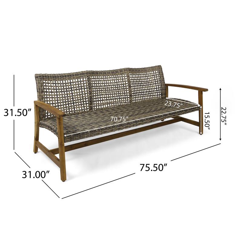 Hampton Outdoor Wood and Wicker Sofa by Christopher Knight Home
