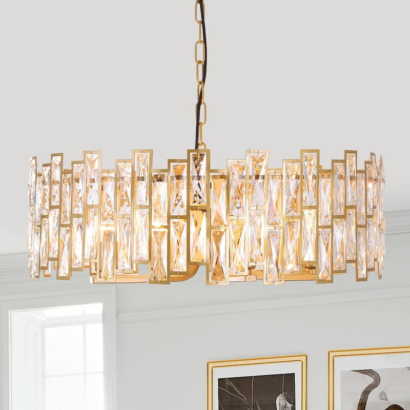 Starsky 8-Light 24in. Modern Crystal Drum Ceiling Lights Round Chandelier - Gold