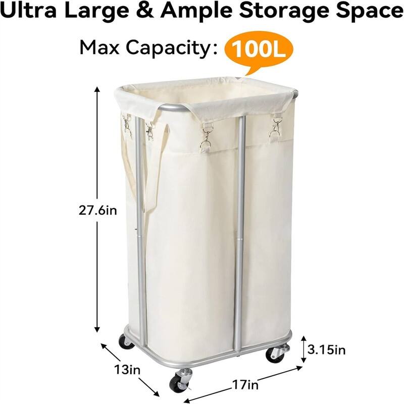 100L Rolling Laundry Hamper with Wheels - 16.5"L x 12.6"W x 31.9"H