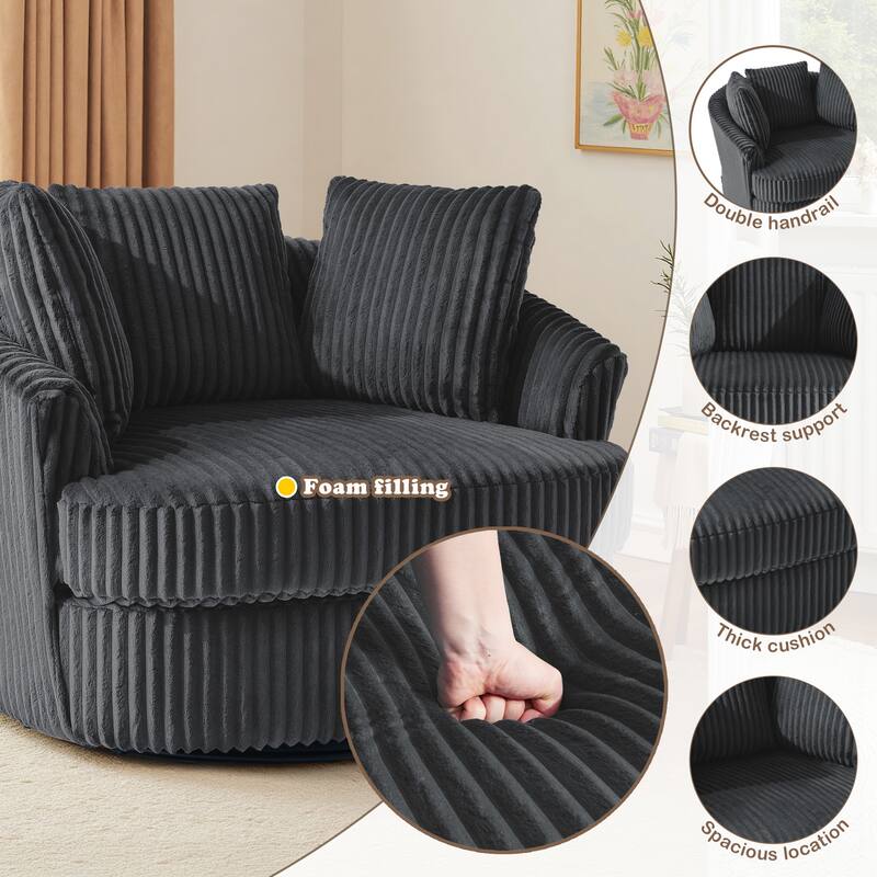 Recessed Arm Slipcovered Swivel Barrel Chair with Pillows