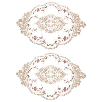 2Pack 12x17in Retro Lace Placemat Oval French Crochet Doilies - 12x17-in