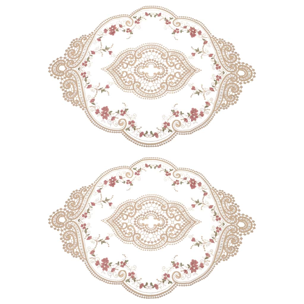 2Pack 12x17in Retro Lace Placemat Oval French Crochet Doilies - 12x17-in