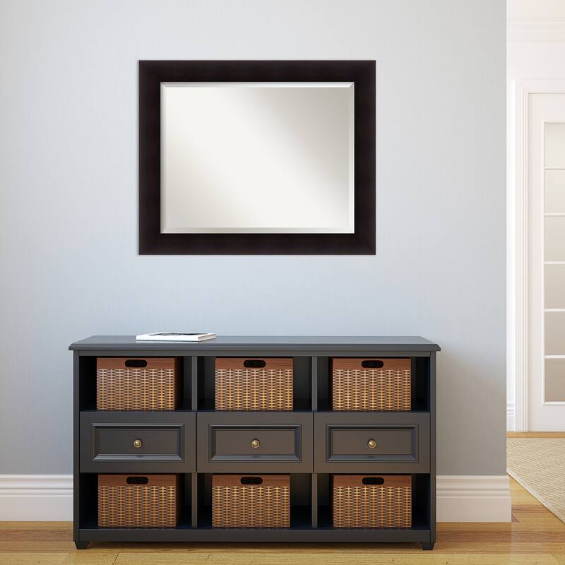 Beveled Wood Wall Mirror - Portico Espresso Frame - Outer Size: 34 x 28 in