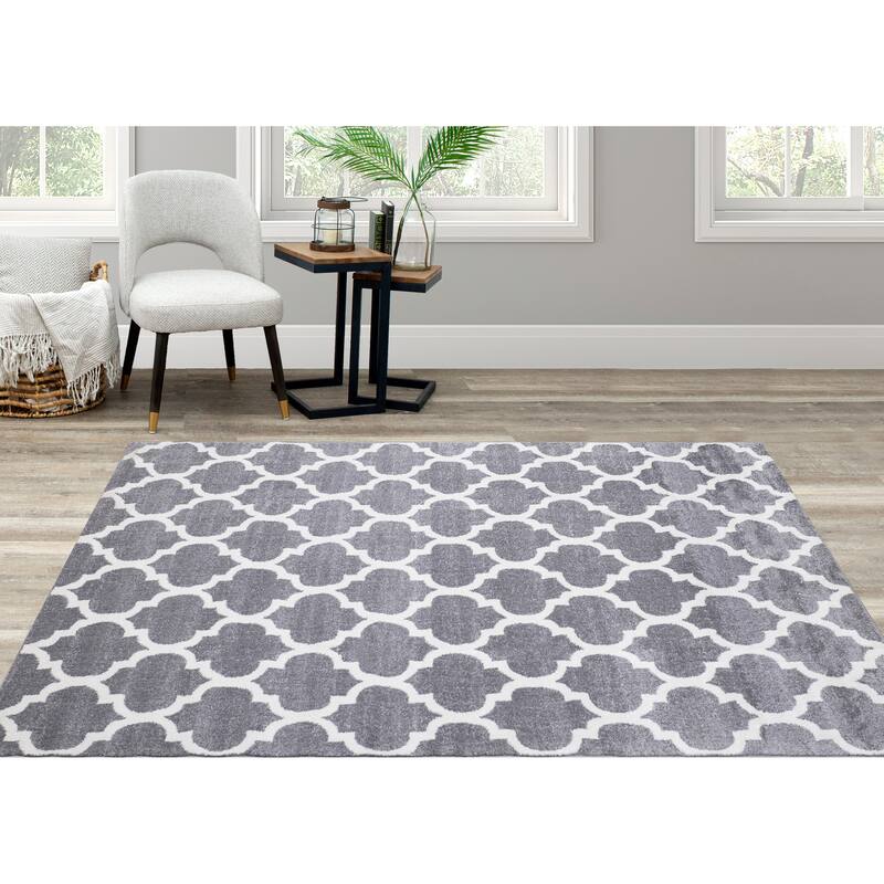 Covington Collection - Grey/Cream Ogee Pattern Rug