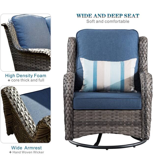 OVIOS 6-piece Rattan Wicker Patio Furniture Set Swivel Rocking Chair Set