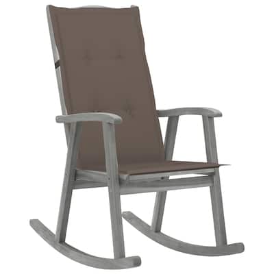 vidaXL Rocking Chair with Cushions Gray Solid Acacia Wood - 22.4" x 39.4" x 46.1"