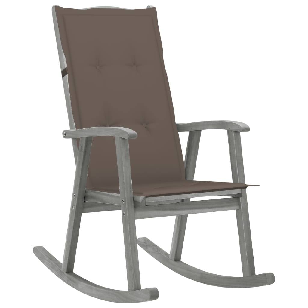vidaXL Rocking Chair with Cushions Gray Solid Acacia Wood - 22.4" x 39.4" x 46.1"