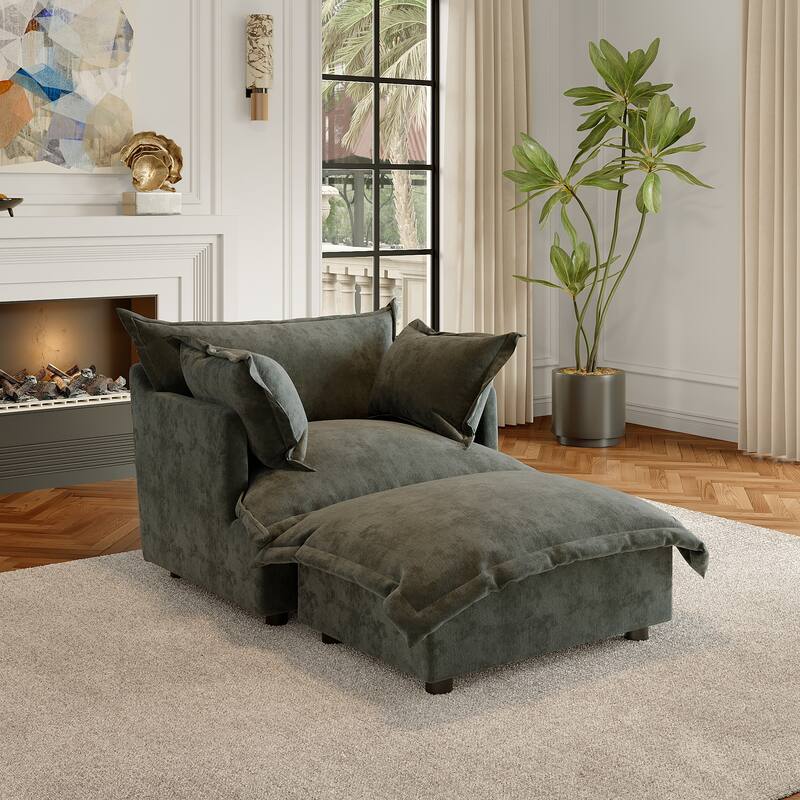 Modern Cloud Chaise Longue Accent Chair with Ottoman set - Arm Chair+Ottoman - Gray