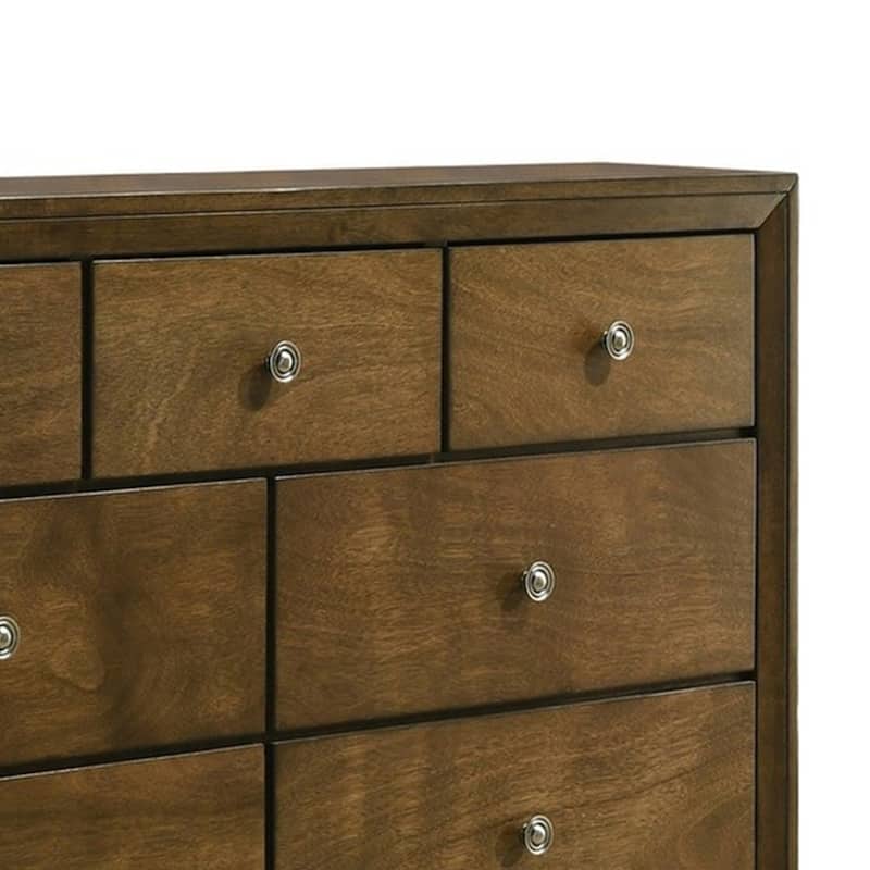 Rouk 7 Drawer Wide Dresser, Transitional, Walnut Brown Solid Wood