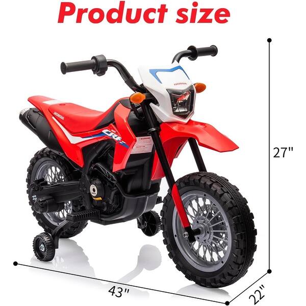 dimension image slide 2 of 4, Kids Ride on Motorcycle,6 V Electric Motorbike Licensed Honda w/Training Wheels