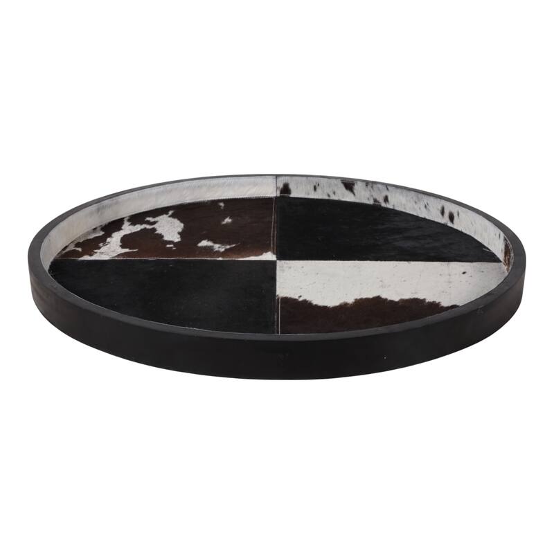 Wood Decorative Tray Stylish Round Two-Tone Design - 29" Black - 28.75"