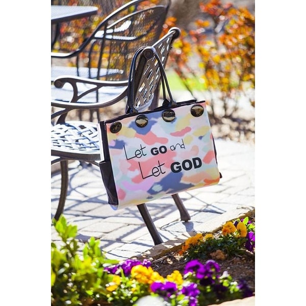 22" Navy Blue and Pink "Let Go and Let God" Tote Hand Bag with Buttons - N/A