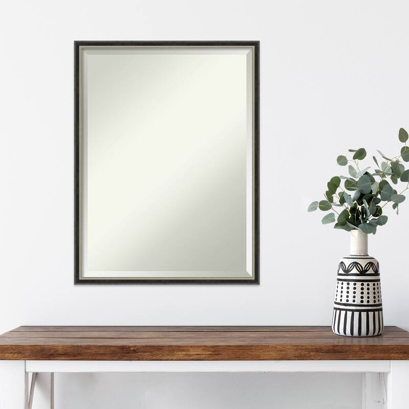 Theo Black Silver Beveled Wood Framed Wall Mirror