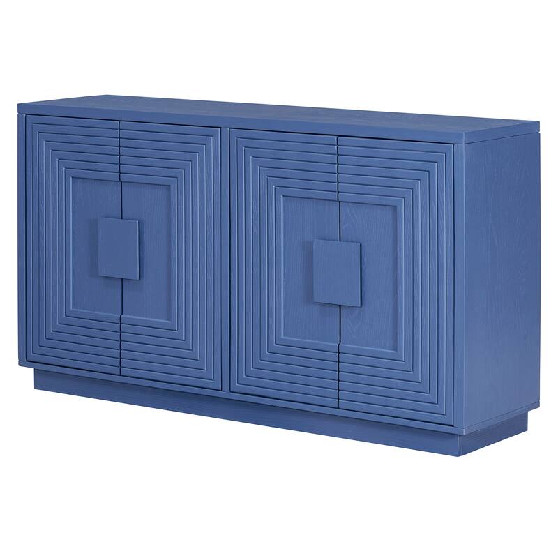 4 Door Classic Geometric Patterned Sideboard Cabinet with Adjustable Storage and Cable Management for Versatile Home Use