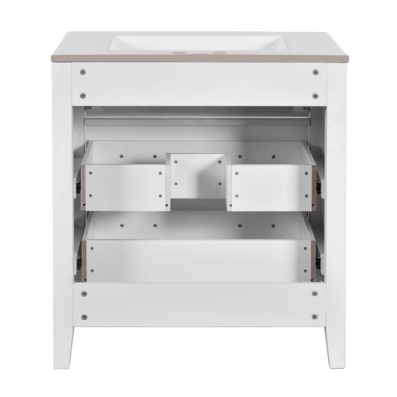 Roomfitters 30" Vanity with Ceramic Sink, Solid Wood Cabinet with 3 Drawers, Freestanding Bathroom Storage Unit