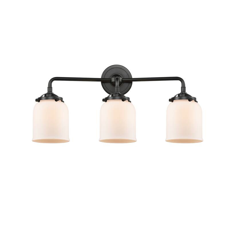 Innovations Lighting Small Bell 3 Light 23" Wide Bathroom Vanity Light - Oil Rubbed Bronze / Matte White Cased