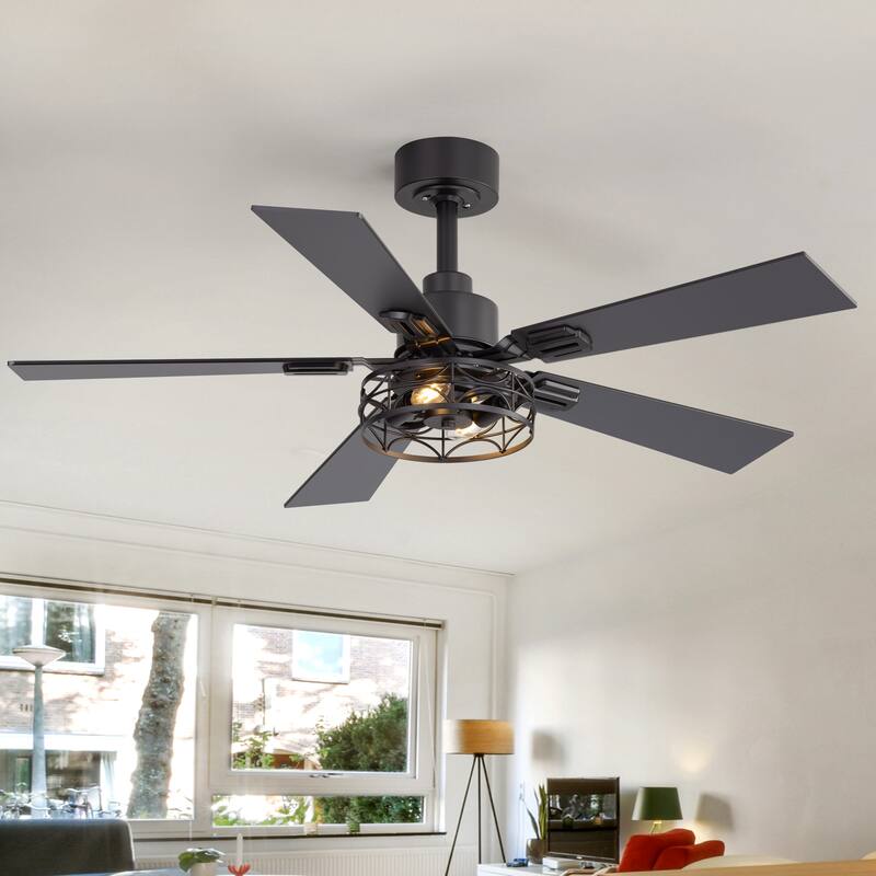 42" Reversible 5-Blade Caged Ceiling Fan with Light and Remote