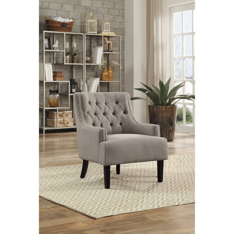 Modern Traditional Chenille Accent Chair with Nailhead Trim - Taupe