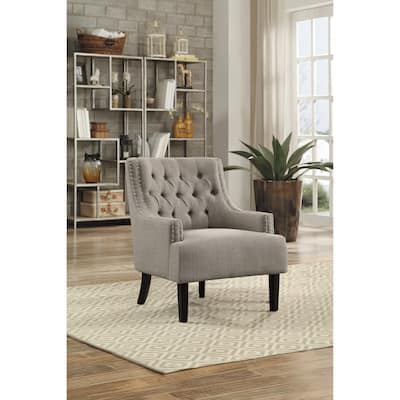 Taupe Chenille Upholstered Accent Chair with Button-Tufted Back