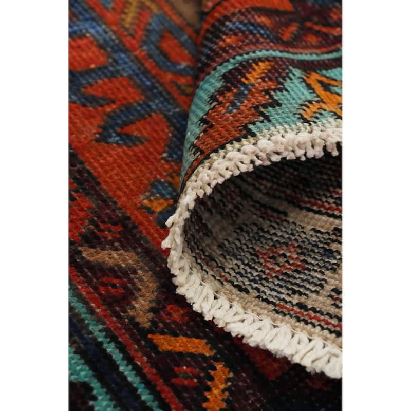 Hand Knotted Oriental 100% Wool Carpet Traditional Geometric Oranges & Rust Heriz Runner Rug - 10' 6'' X 2' 7''