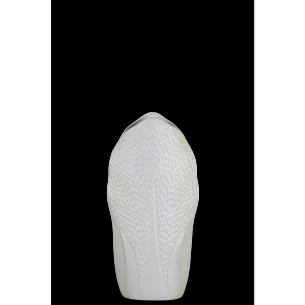 Ceramic Pyramidal Vase With Engraved Circle Design, Small, White