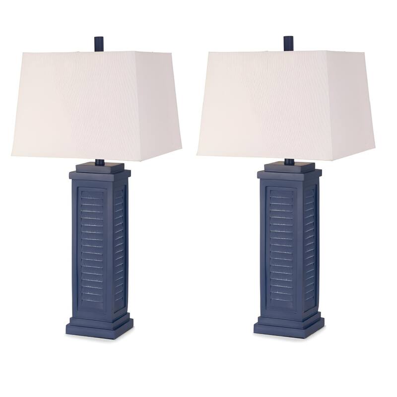 Set of 2 Coastal Table Lamps with USB Port and White Polyresin Base and Fabric Shade 3-Way Switch - 32”H x 5.5”W x 5.5”D - Blue