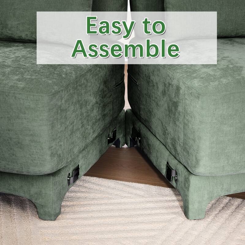 141.7" Chenille Modular 4-Seater Sofa with Ottoman & Ergonomic Wood Base